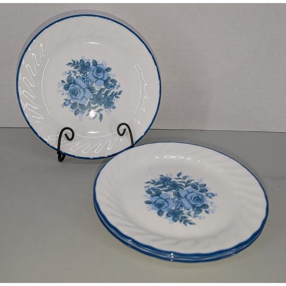 Vintage CORELLE Salad Plate Blue Velvet Blue Roses Set Of 4 Retired - Picture 1 of 3